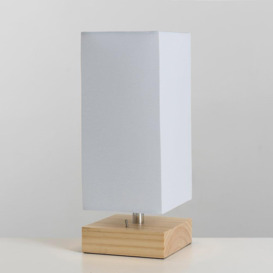Pine Wood And White Bedside Table Lamp With USB Charging Port And Warm White Bulb - thumbnail 2