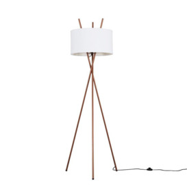 Crawford Tripod Copper Floor Lamp with White Shade