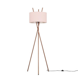 Crawford Tripod Copper Floor Lamp with Pink Shade