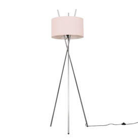 Crawford Tripod Silver Floor Lamp with Pink Shade