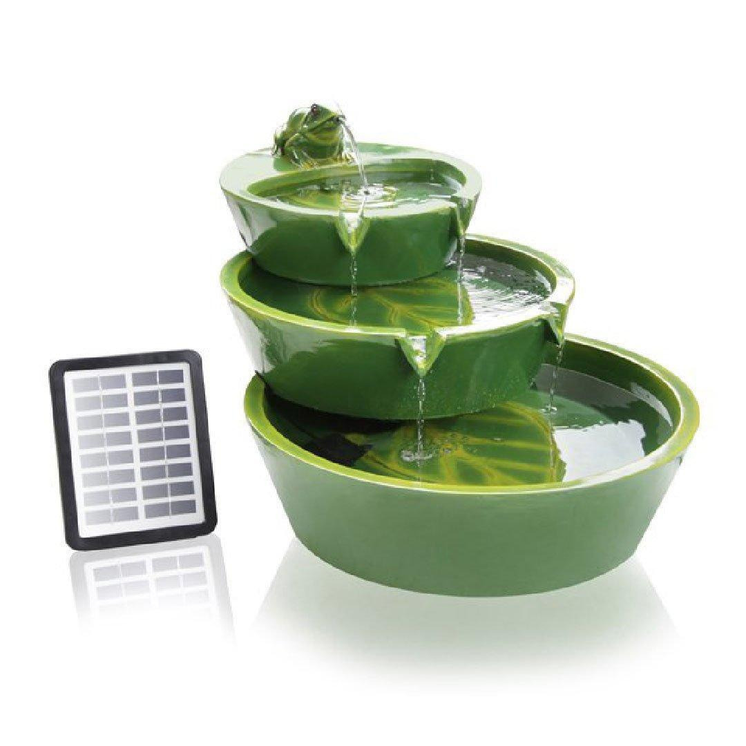 Solar Water Feature Bowls Frog Cascading Leaf Pattern 64cm - image 1