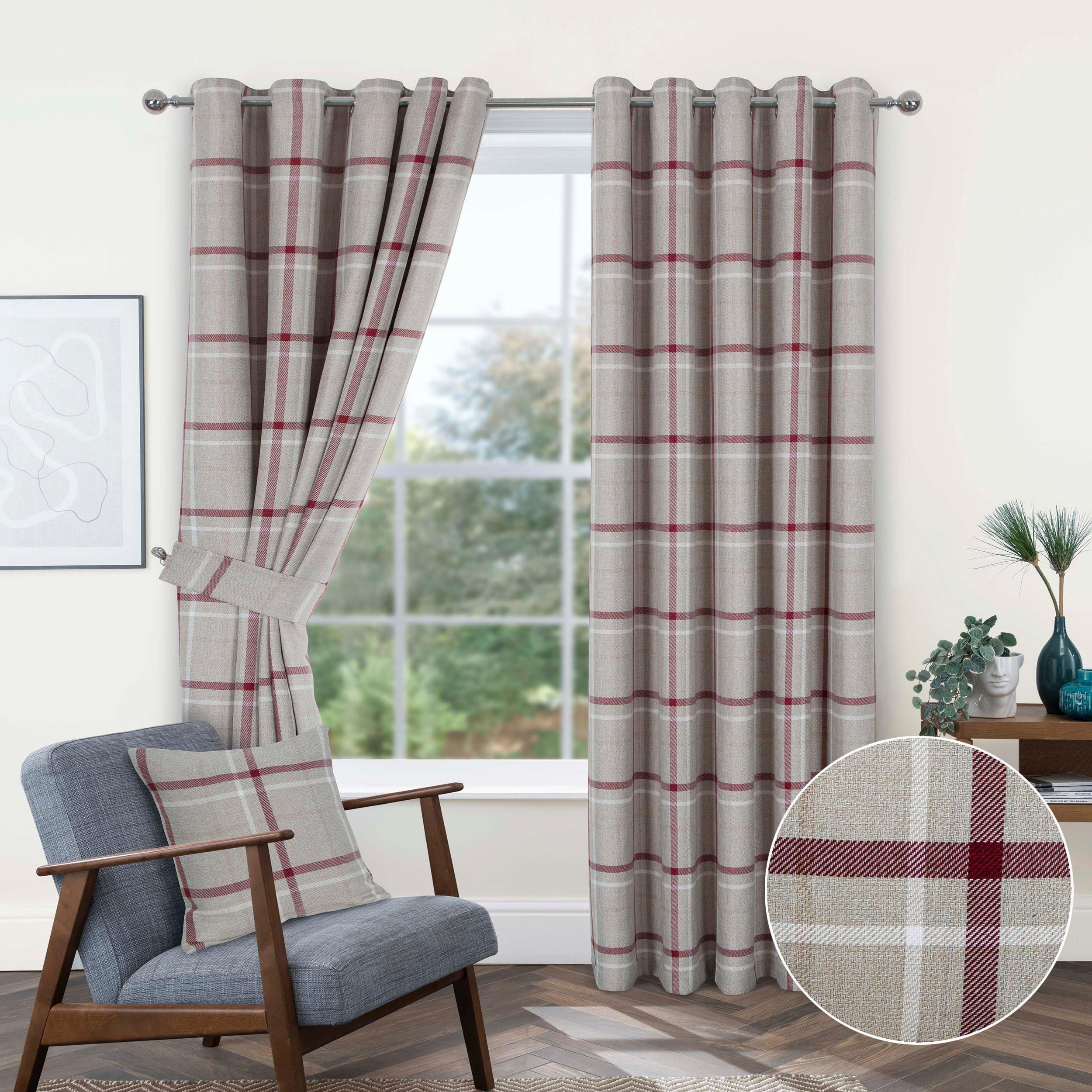 Hudson Woven Check Fully Lined Eyelet Curtains pair - image 1