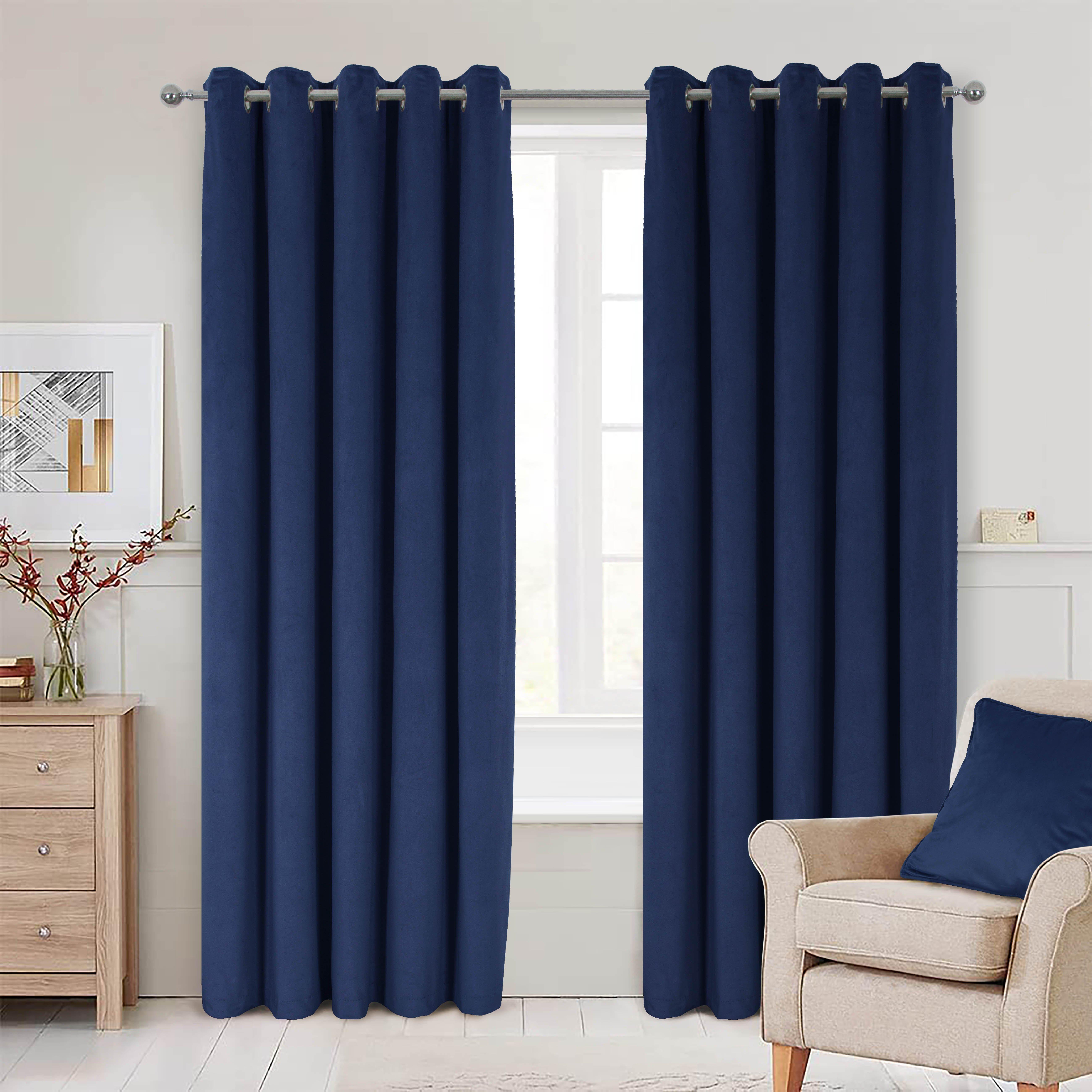 Thermal Interlined Velour Eyelet Curtains Pair - image 1