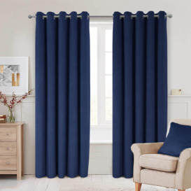 Thermal Interlined Velour Eyelet Curtains Pair - thumbnail 1