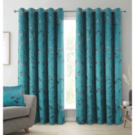 Lucia Floral Thermal Interlined Eyelet Curtains pair - thumbnail 1