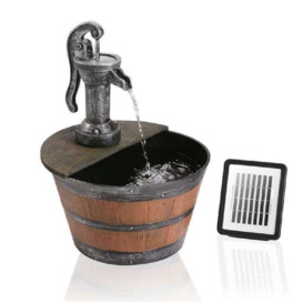 Solar Powered Outdoor Water Feature Tap and Half Barrel H54cm