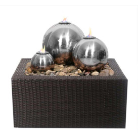 Water Feature Magma Triple Sphere Stainless Steel Fire and Water