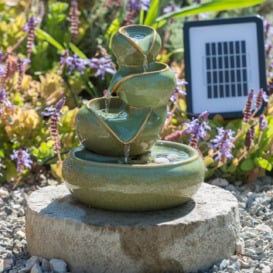 Ceramic 'Cosmos' Oil Jar Solar Powered Water Feature Outdoor 25cm