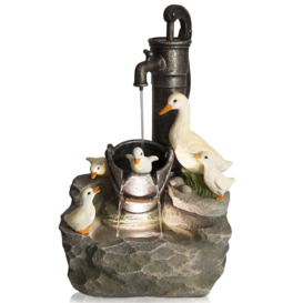 Duck Family Water Feature Tap Garden Fountain with LED Lights 56cm