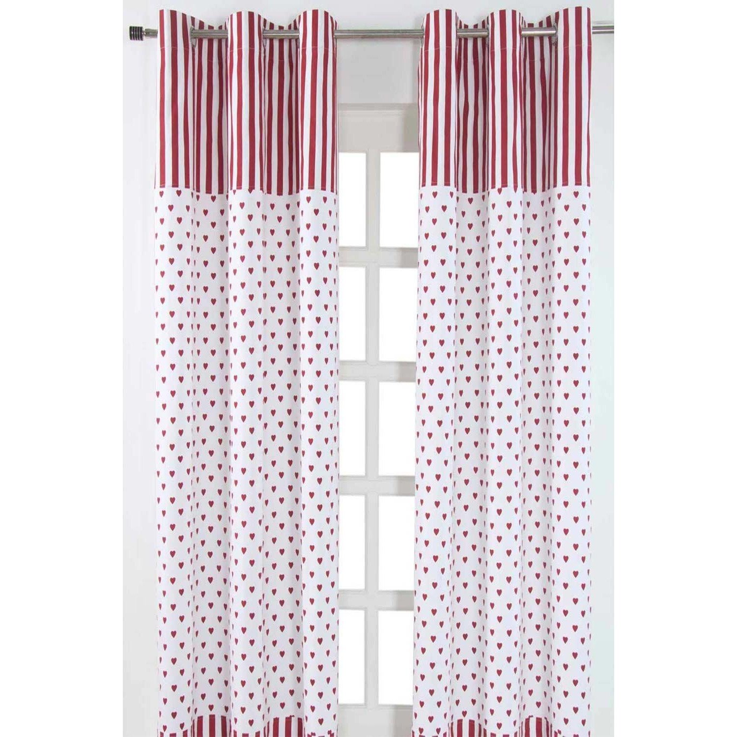 Red Love Hearts Ready Made Eyelet Curtain Pair - image 1