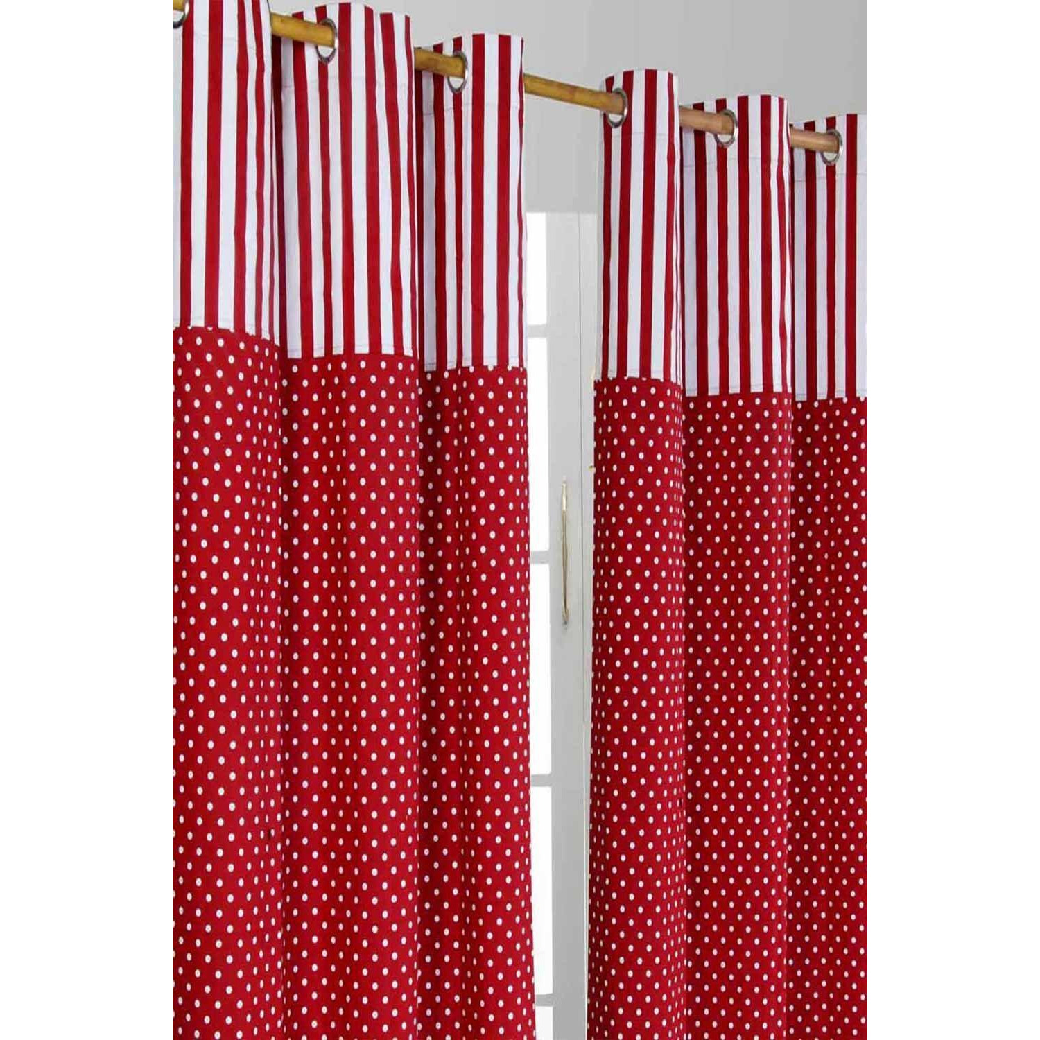 Polka Dots Red Ready Made Eyelet Curtain Pair - image 1