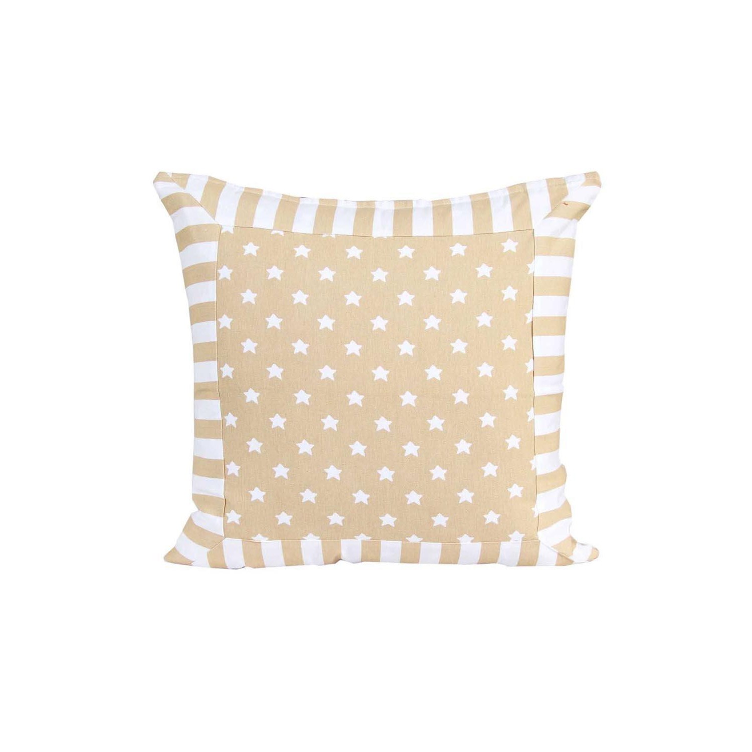 Cotton Beige Stripe Border and Stars Cushion Cover - image 1