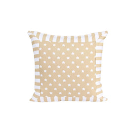 Cotton Beige Stripe Border and Stars Cushion Cover