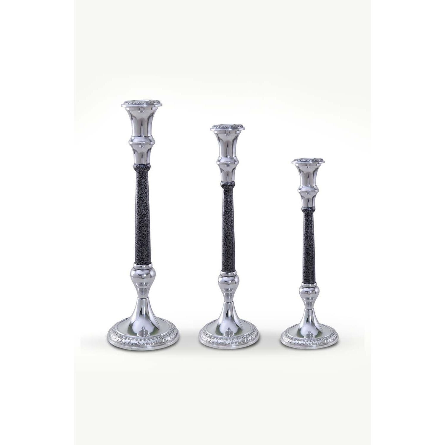 Silver Finish Set of Three Candlesticks - image 1
