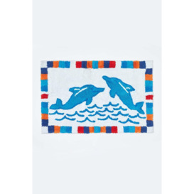 Cotton Tufted Washable Blue Dolphins Kids Rug - thumbnail 1