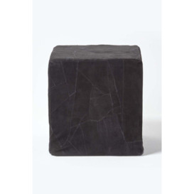 Leather and Suede Patchwork Cube Pouffe