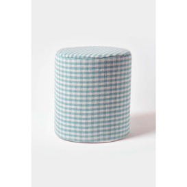 Gingham Check Round Pouffe Cotton