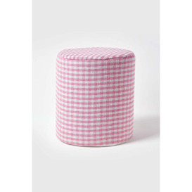 Gingham Check Round Pouffe Cotton