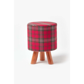 Tartan Fabric Footstool with Wooden Legs - thumbnail 1