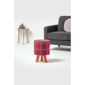 Tartan Fabric Footstool with Wooden Legs - thumbnail 2