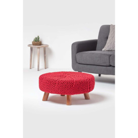 Large Round Cotton Knitted Footstool on Legs - thumbnail 2