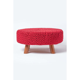 Large Round Cotton Knitted Footstool on Legs - thumbnail 1