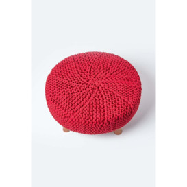 Large Round Cotton Knitted Footstool on Legs - thumbnail 3