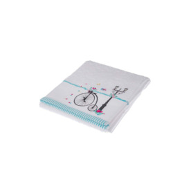 Turkish Cotton Embroidered Bicycle White Towel - thumbnail 3