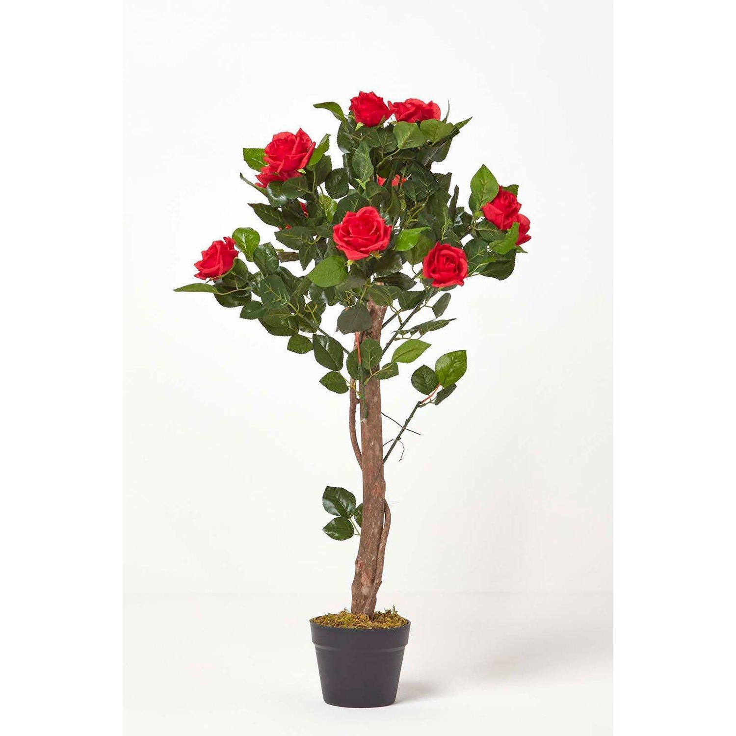 Potted Rose Tree Artificial Plant with lifelike green leaves, 90 cm - image 1