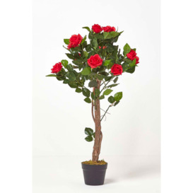 Potted Rose Tree Artificial Plant with lifelike green leaves, 90 cm