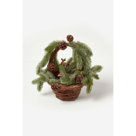 Festive Wicker Basket Christmas Decoration Green Fir, Berries