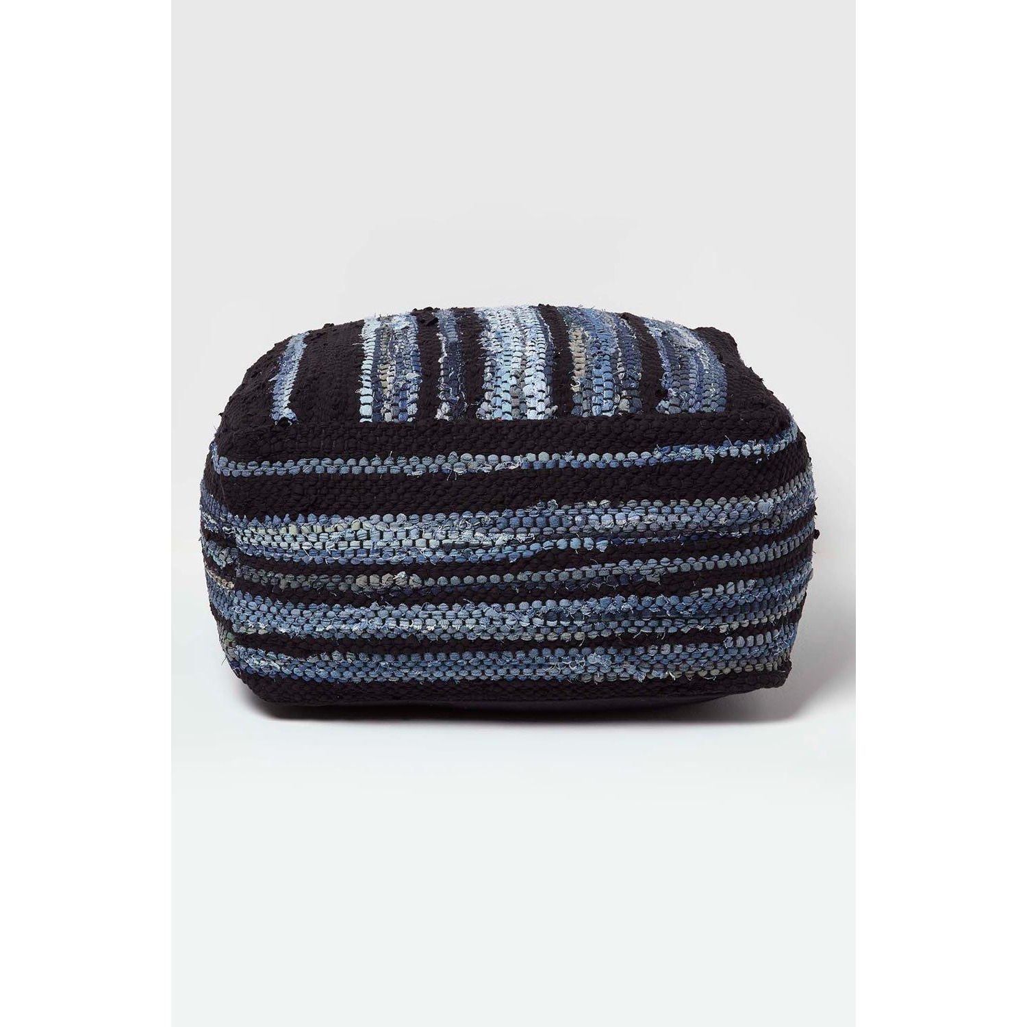 Texas Leather, Denim Woven Striped Bean Filled Pouffe, 60 cm - image 1
