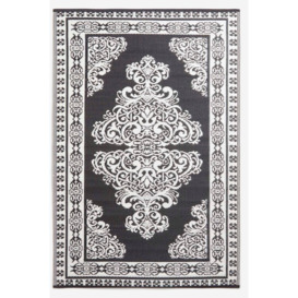 Black and White Motif Design Reversible Outdoor Rug