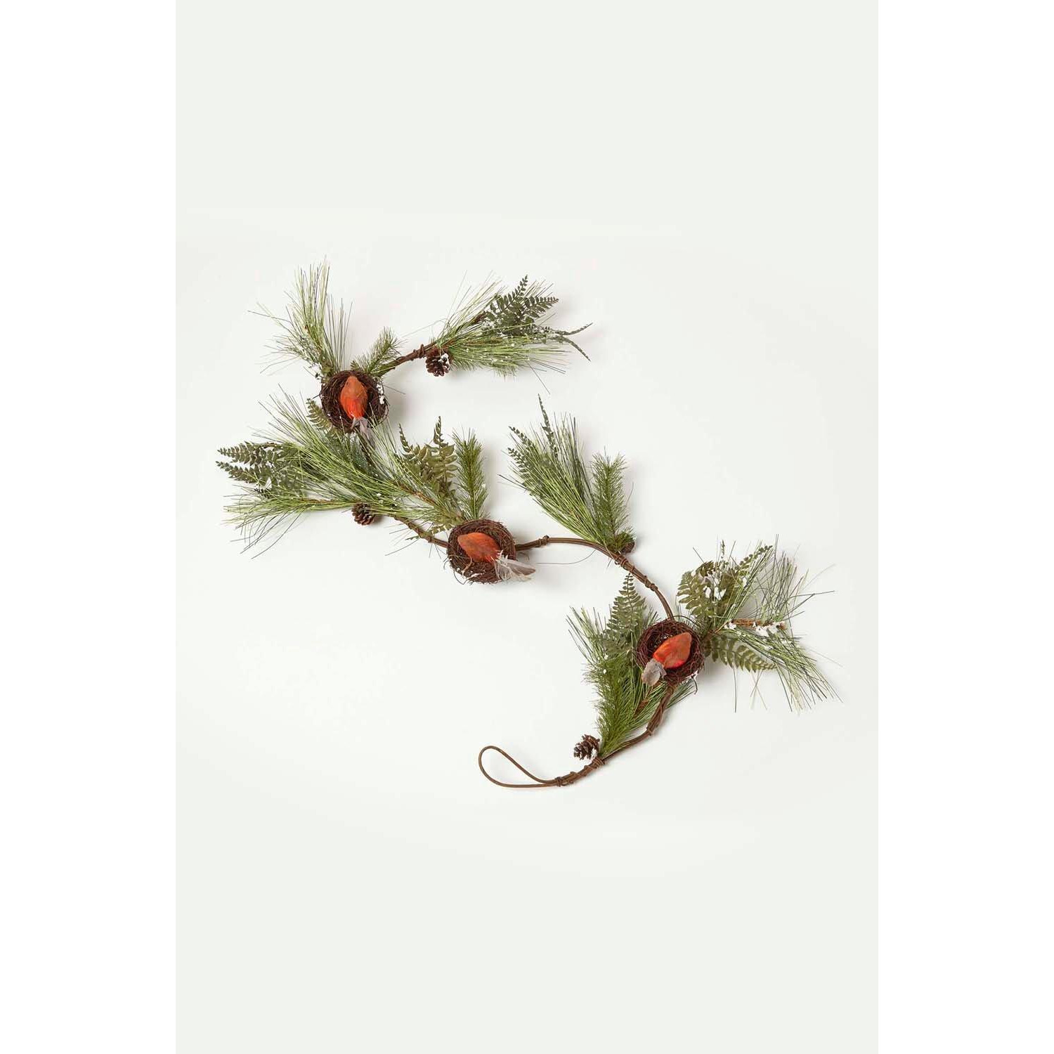 Festive Christmas Garland Artificial Pine and Robins Nests 5ft - image 1