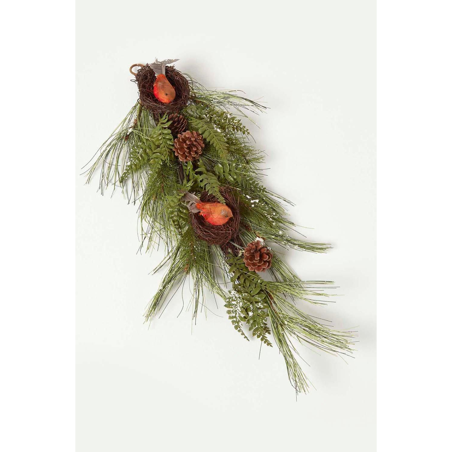 Artificial Replica Pine Branch Christmas Swag with Robins Nests - image 1
