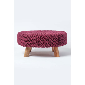 Large Round Cotton Knitted Footstool on Legs