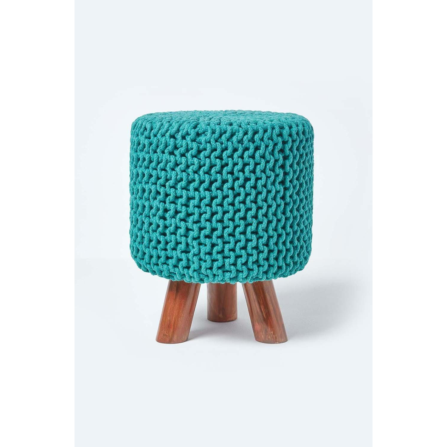 Tall Cotton Knitted Footstool on Legs - image 1