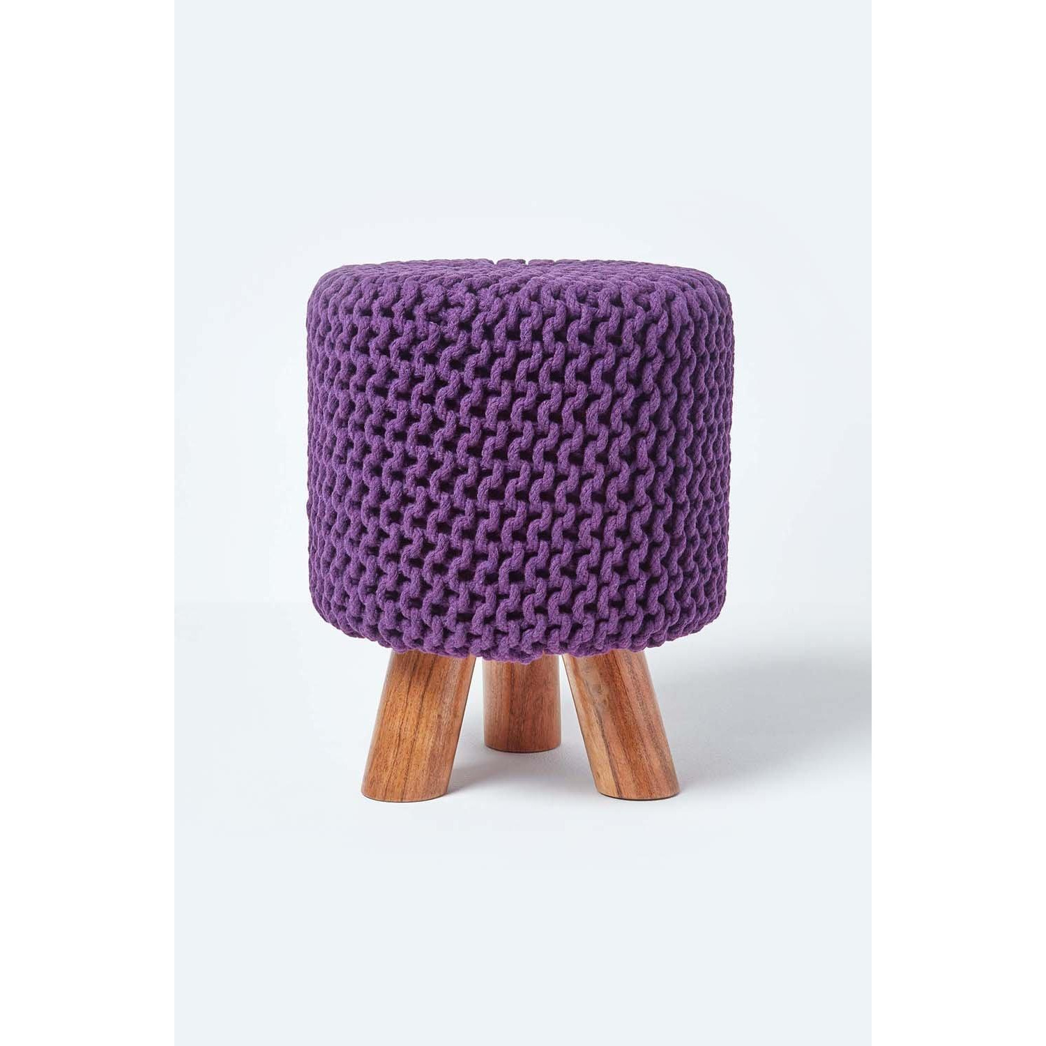 Tall Cotton Knitted Footstool on Legs - image 1
