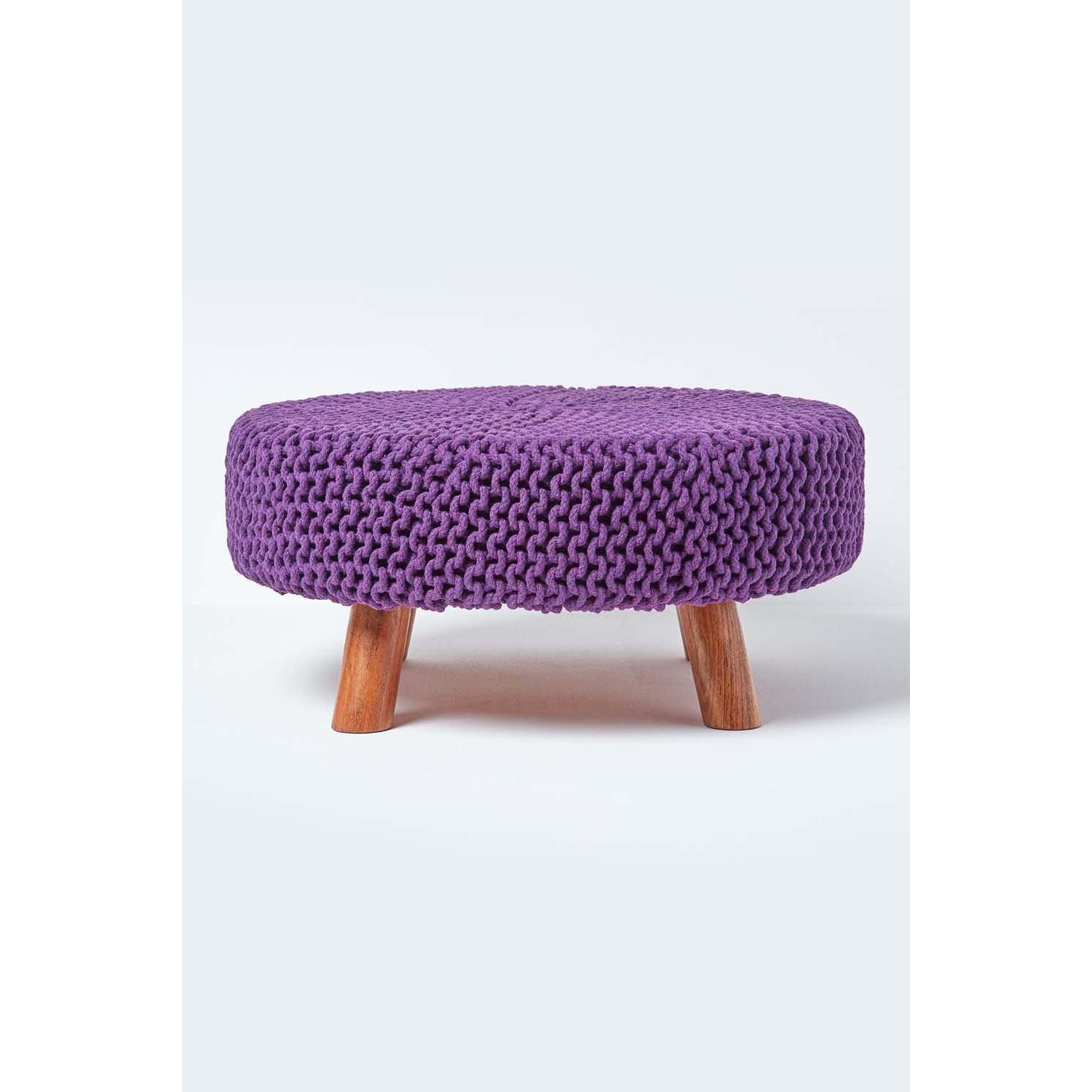 Large Round Cotton Knitted Footstool on Legs - image 1