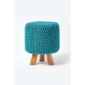 Tall Cotton Knitted Footstool on Legs - thumbnail 1