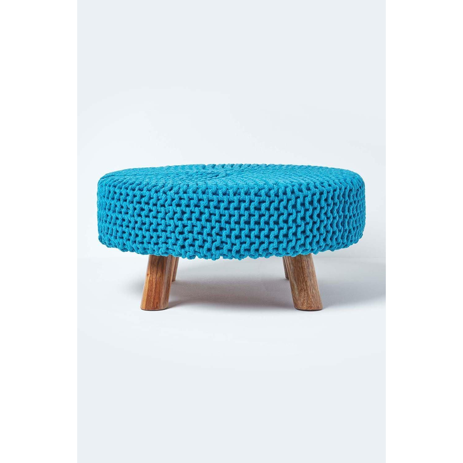 Large Round Cotton Knitted Footstool on Legs - image 1