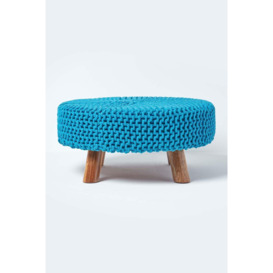 Large Round Cotton Knitted Footstool on Legs