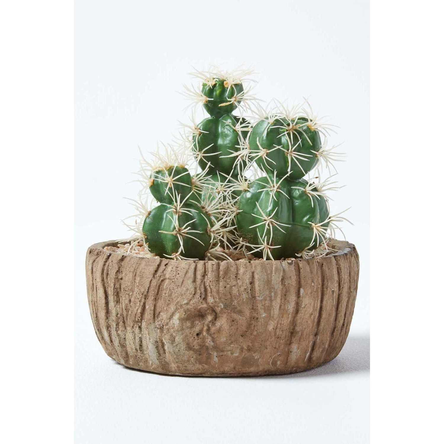 Echinocactus Artificial Cactus in Round Wooden Planter, 15 cm Tall - image 1