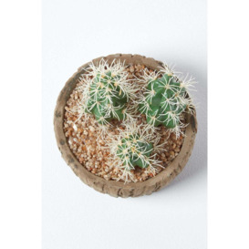 Echinocactus Artificial Cactus in Round Wooden Planter, 15 cm Tall - thumbnail 3