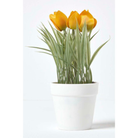 Artificial Tulips in White Decorative Pot, 22 cm Tall - thumbnail 1