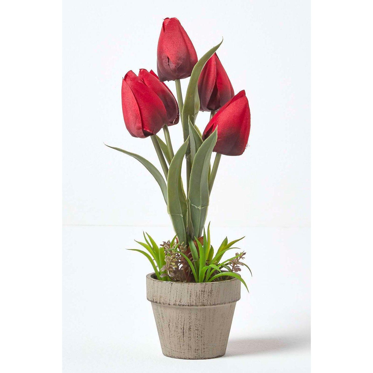 Artificial Tulips in Grey Decorative Stone Pot, 27 cm - image 1