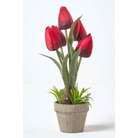 Artificial Tulips in Grey Decorative Stone Pot, 27 cm - thumbnail 1