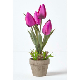 Artificial Tulips in Grey Decorative Stone Pot, 27 cm