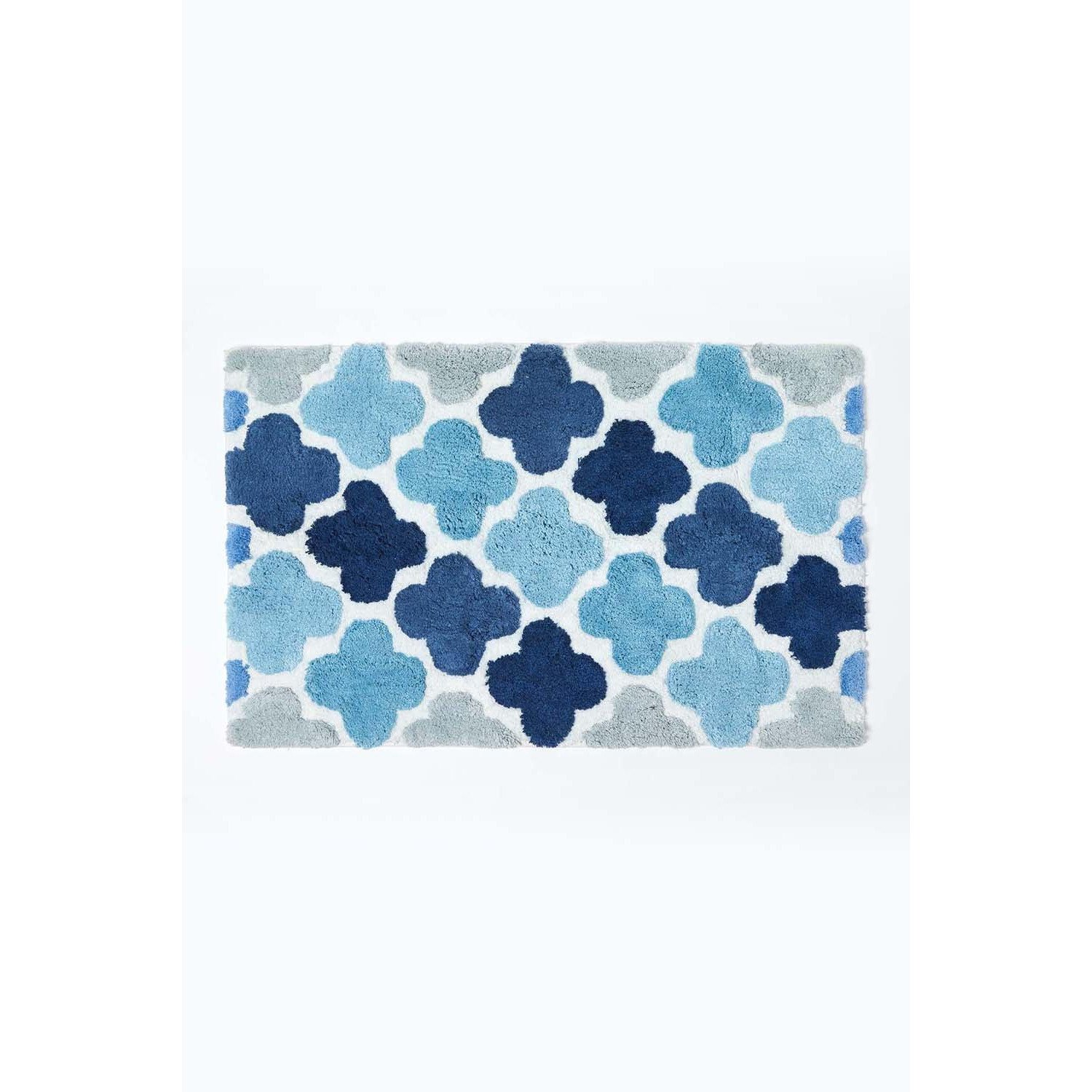 Blue and Grey Pattern Cotton Bath Mat - image 1