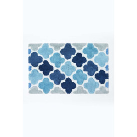 Blue and Grey Pattern Cotton Bath Mat